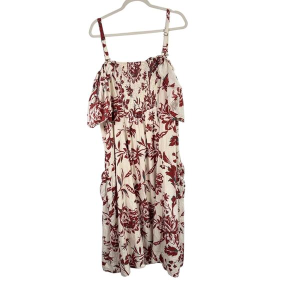 Anthropologie A+ Oahu Floral Linen Blend Midi Dress Off Shoulder Womens Plus 26W - Picture 7 of 11
